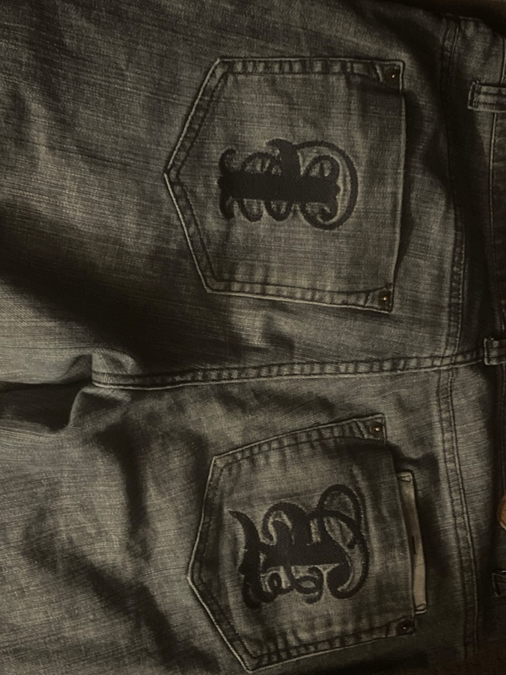Straight Fit Men's Jeans in Washed Black with Embroidered Back Pockets